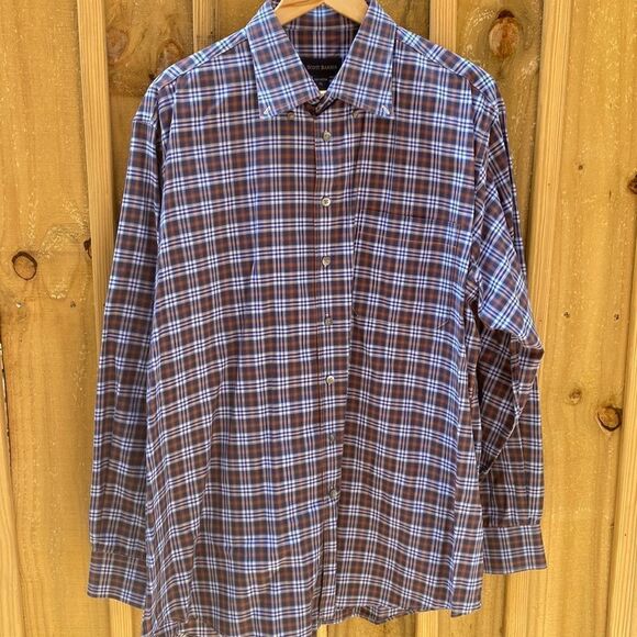 Scott Barber button down XL cotton long sleeve navy plaid - Picture 1 of 6